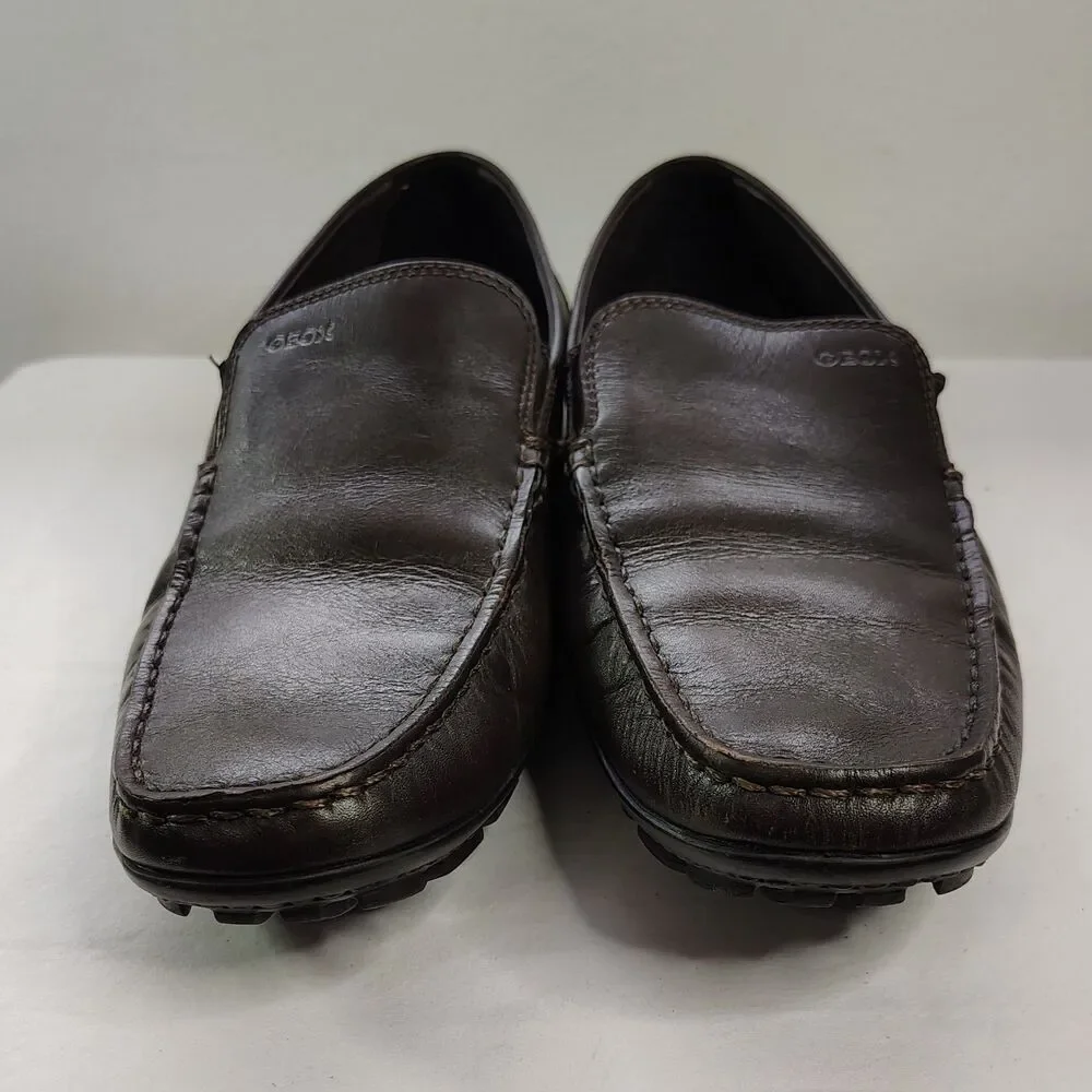 GEOX Men’s Brown Leather Slip On Loafers Breathes Size EU 43 Comfort Shoes